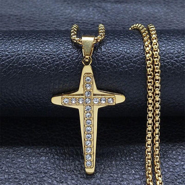 Christian Jesus Cross Religious Necklace - Gold Colour Stainless Steel Religious Pendant Necklaces Chain Jewellery - The Jewellery Supermarket